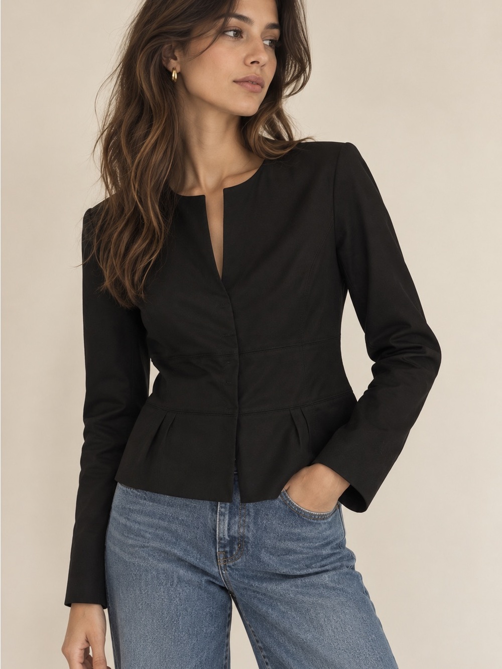 Elie Tahari Classic Black Tailored Collarless Peplum Blazer Size 10